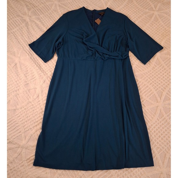 J. Jill Dresses & Skirts - J. Jill Wearever XL Teal Blue Faux Wrap V-Neck Midi Dress Travel Stretch NWT